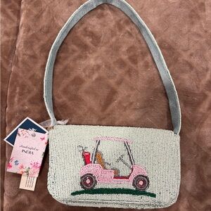 Handcrafted Pink Golf Cart Beaded Shoulder Bag